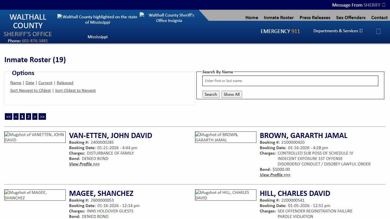 Inmate Roster - Current Inmates Booking Date Descending - Walthall County MS Sheriff's Office