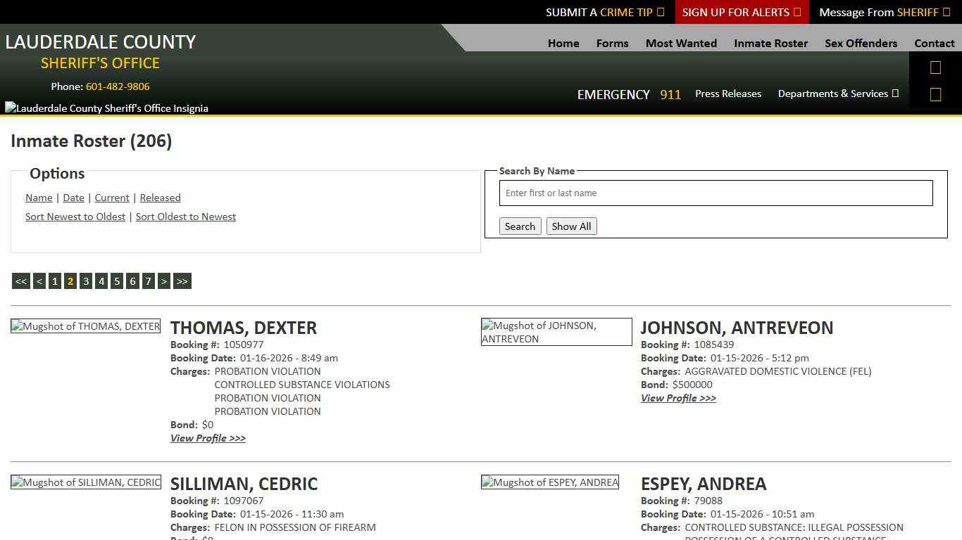 Inmate Roster - Page 2 Current Inmates Booking Date Descending - Lauderdale County Sheriff